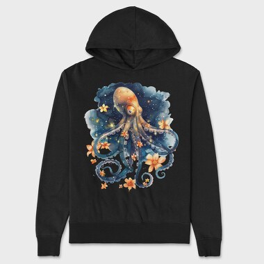 Octopus Floral Night, Hanorac Oversize Barbati (Unisex)