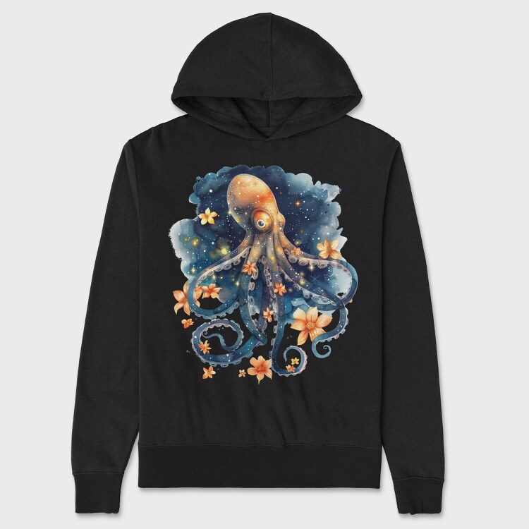 Octopus Floral Night, Hanorac Oversize Barbati (Unisex)