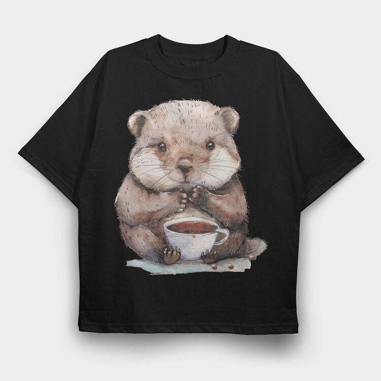 Otter Drinking Chocolate, Tricou Oversize Barbati (Unisex)