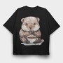 Otter Drinking Chocolate, Tricou Oversize Barbati (Unisex)