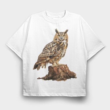 Owl Perched Stump, Tricou Oversize Barbati (Unisex)