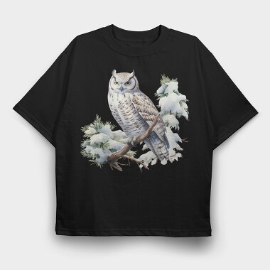 Owl Snow Branch, Tricou Oversize Barbati (Unisex)