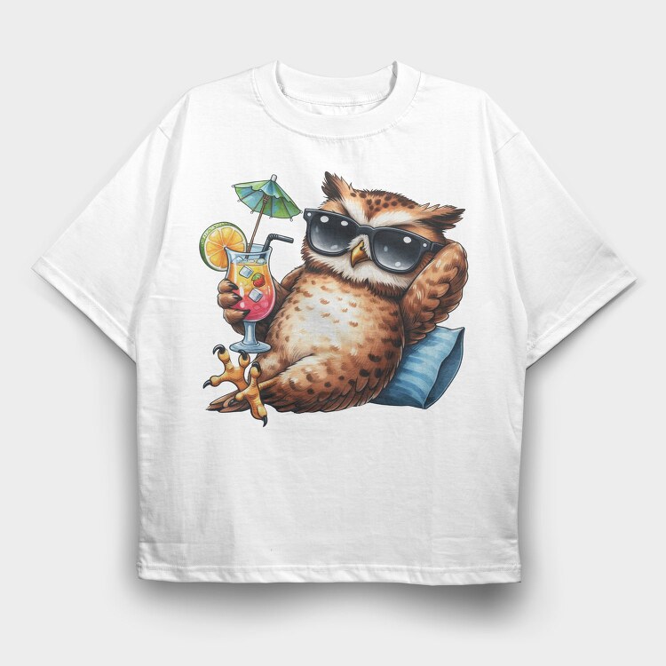 Owl Sunglasses Cocktail, Tricou Oversize Barbati (Unisex)