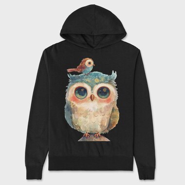 Owl With Bird Friendship, Hanorac Oversize Barbati (Unisex)