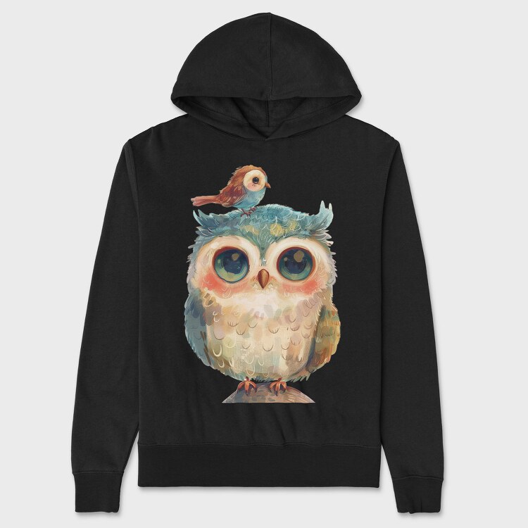 Owl With Bird Friendship, Hanorac Oversize Barbati (Unisex)