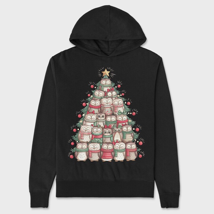 Owls Christmas Tree, Hanorac Oversize Barbati (Unisex)