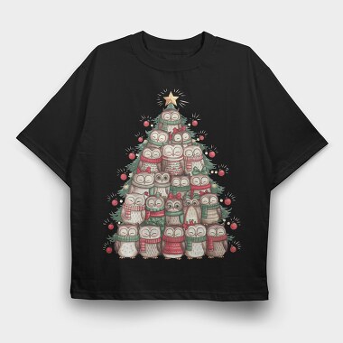 Owls Christmas Tree, Tricou Oversize Barbati (Unisex)