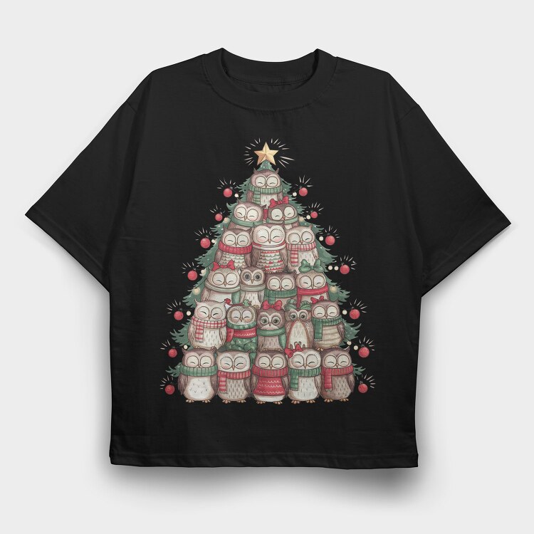 Owls Christmas Tree, Tricou Oversize Barbati (Unisex)