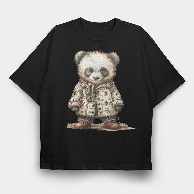Panda Christmas Coat, Tricou Oversize Barbati (Unisex)
