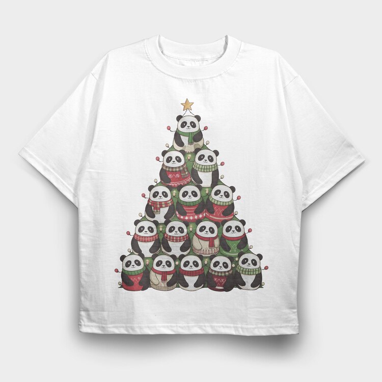 Panda Christmas Tree, Tricou Oversize Barbati (Unisex)