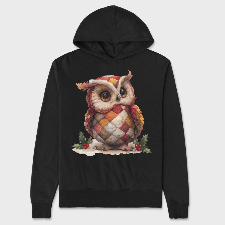 Patchwork Festive Owl, Hanorac Oversize Barbati (Unisex)