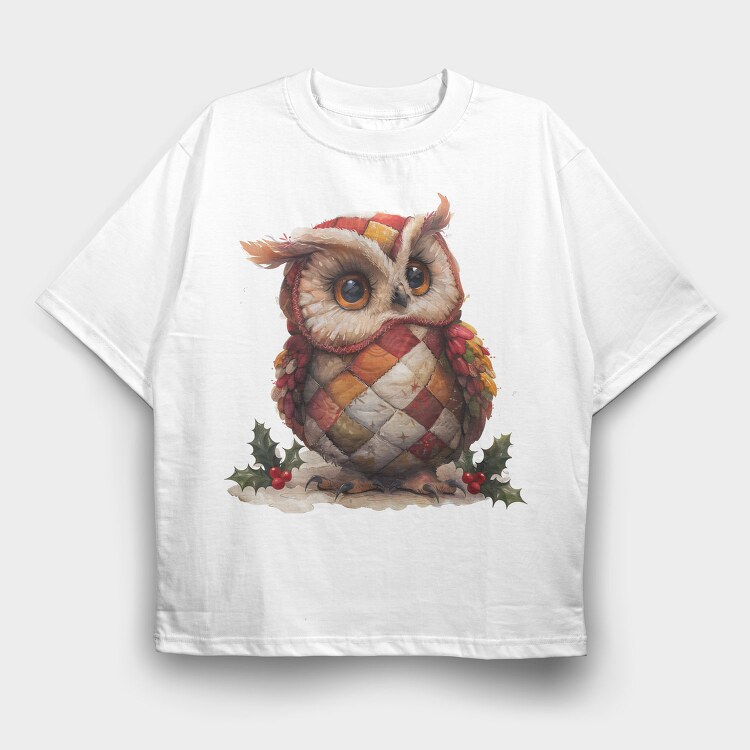 Patchwork Festive Owl, Tricou Oversize Barbati (Unisex)
