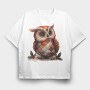 Patchwork Festive Owl, Tricou Oversize Barbati (Unisex)