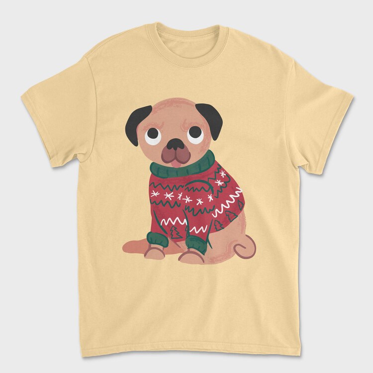 Pug Dog Wearing Uglysweater, Tricou Barbati (Unisex)