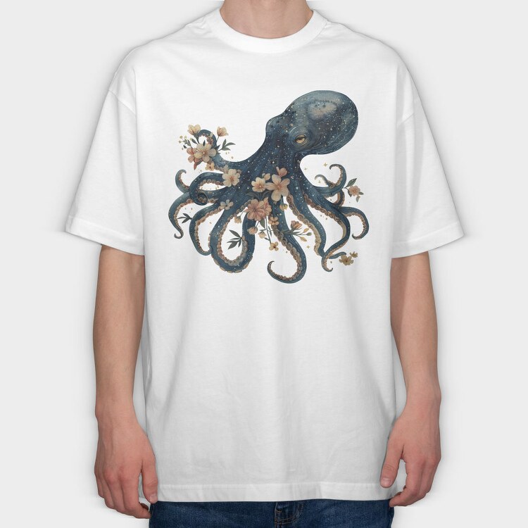Octopus Bloom, Tricou Oversize Barbati (Unisex)