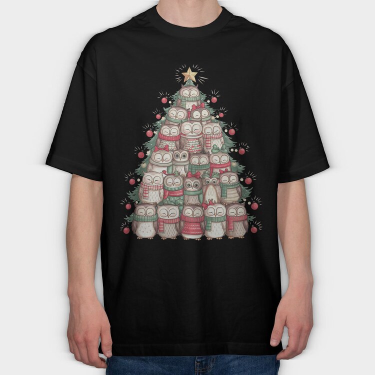 Owls Christmas Tree, Tricou Oversize Barbati (Unisex)