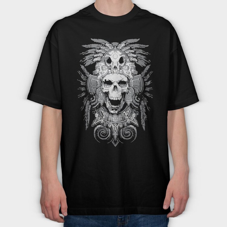 Warrior Skull Feathers, Tricou Oversize Barbati (Unisex)