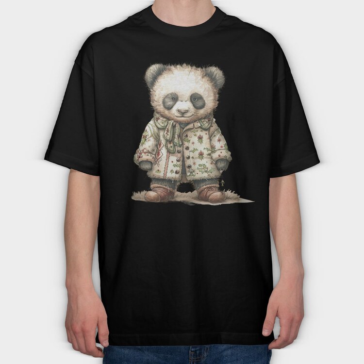Panda Christmas Coat, Tricou Oversize Barbati (Unisex)