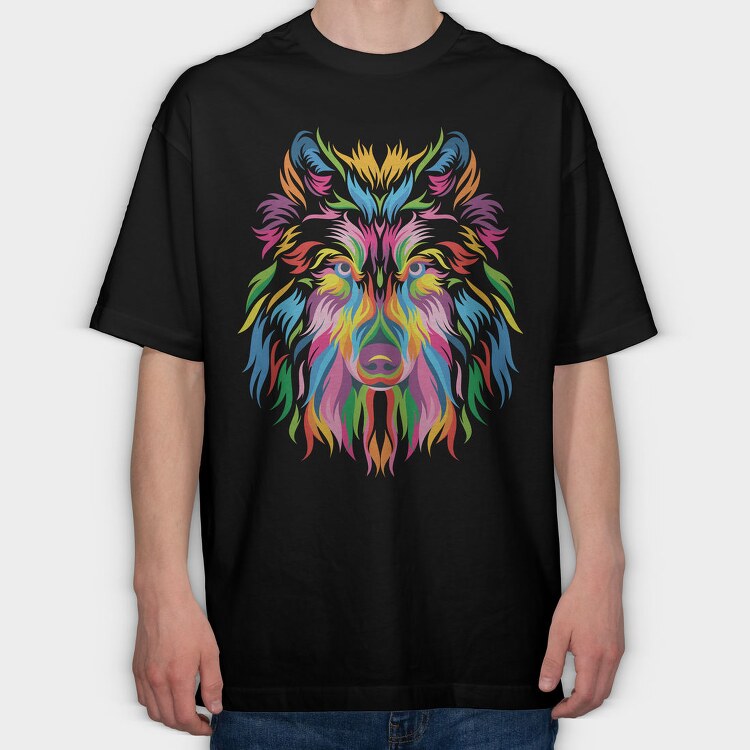 Rainbow Dog Face, Tricou Oversize Barbati (Unisex)