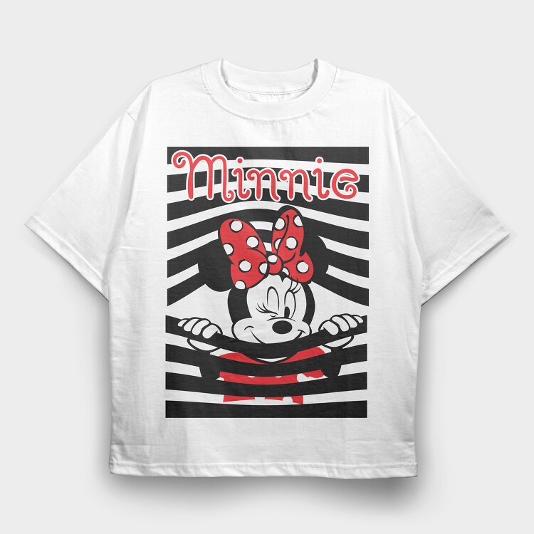 Minnie Mouse Stripes, Tricou Oversize Barbati (Unisex)