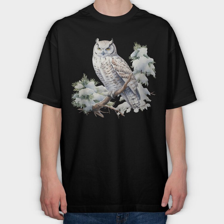 Owl Snow Branch, Tricou Oversize Barbati (Unisex)
