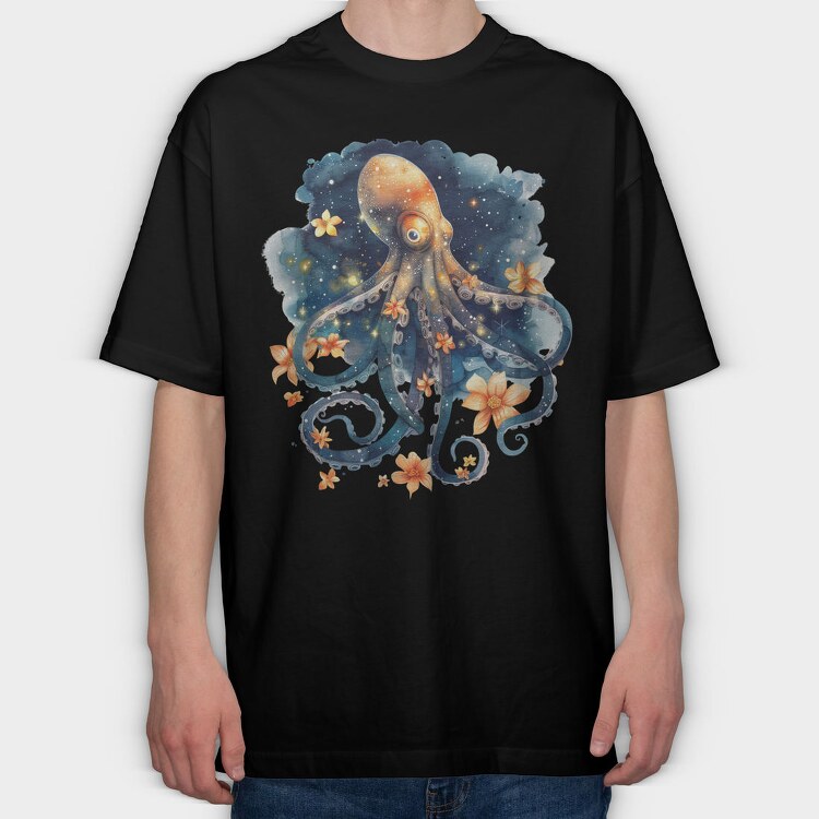 Octopus Floral Night, Tricou Oversize Barbati (Unisex)