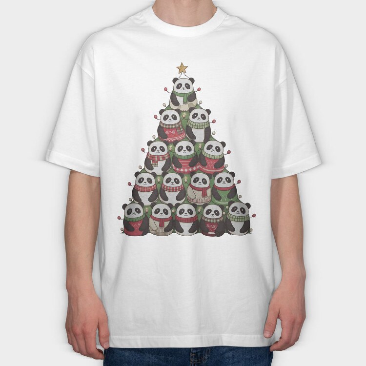 Panda Christmas Tree, Tricou Oversize Barbati (Unisex)