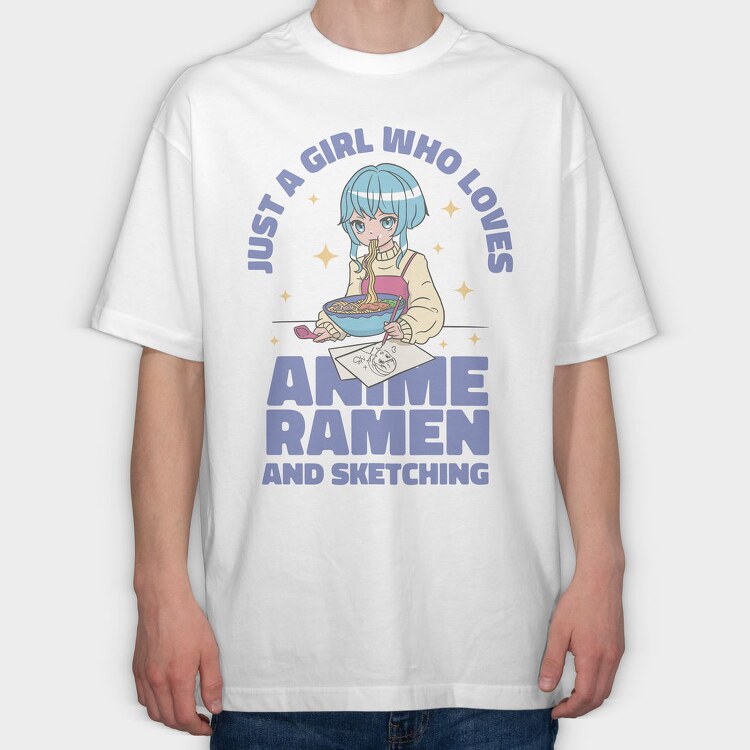 Ramen Sketch Girl, Tricou Oversize Barbati (Unisex)