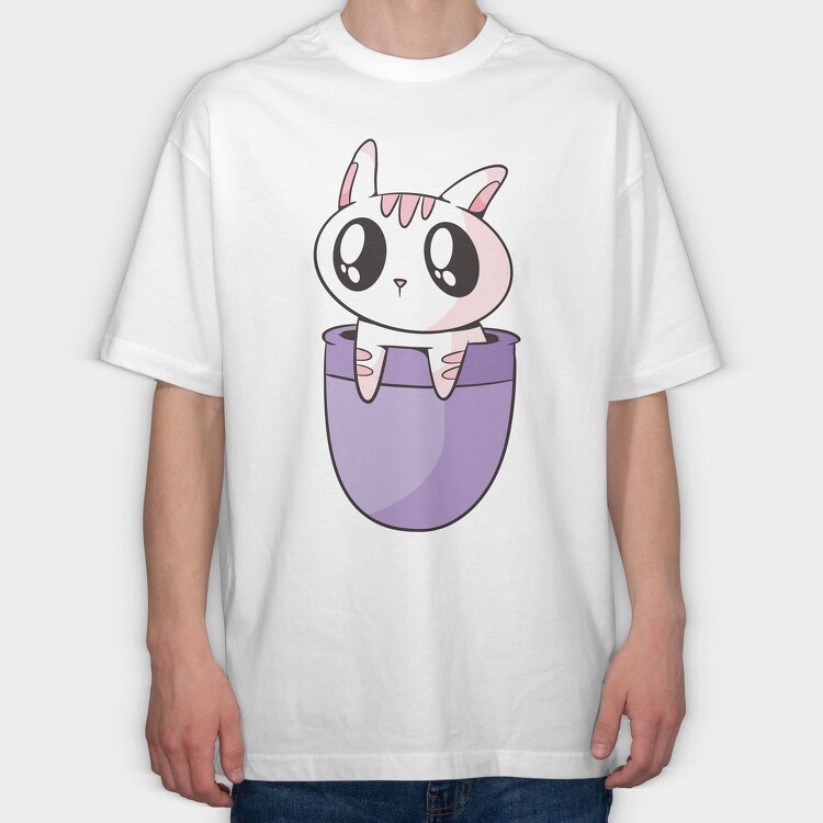 Pocket Cute Cat, Tricou Oversize Barbati (Unisex)