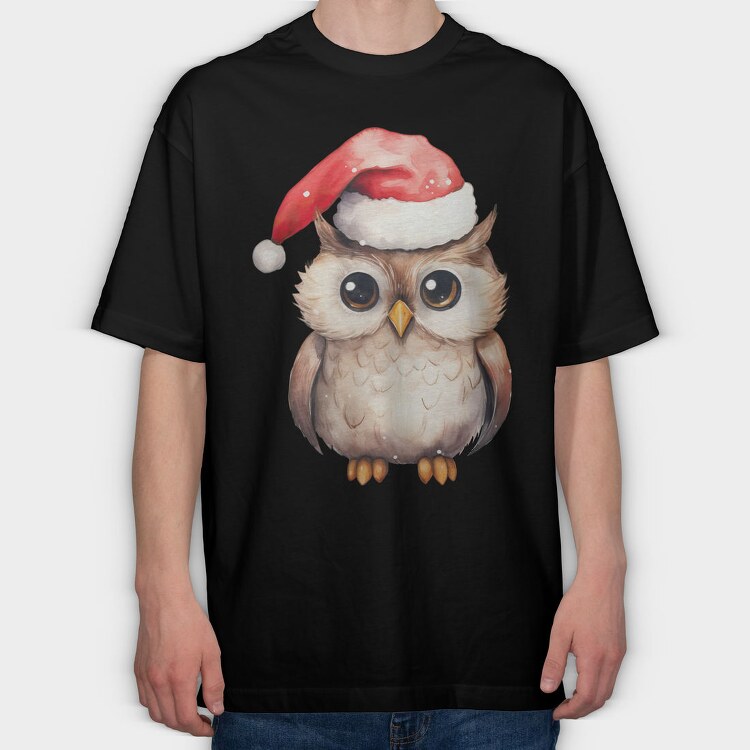 Owl Christmas Hat, Tricou Oversize Barbati (Unisex)