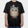 Owl With Bird Friendship, Tricou Oversize Barbati (Unisex)