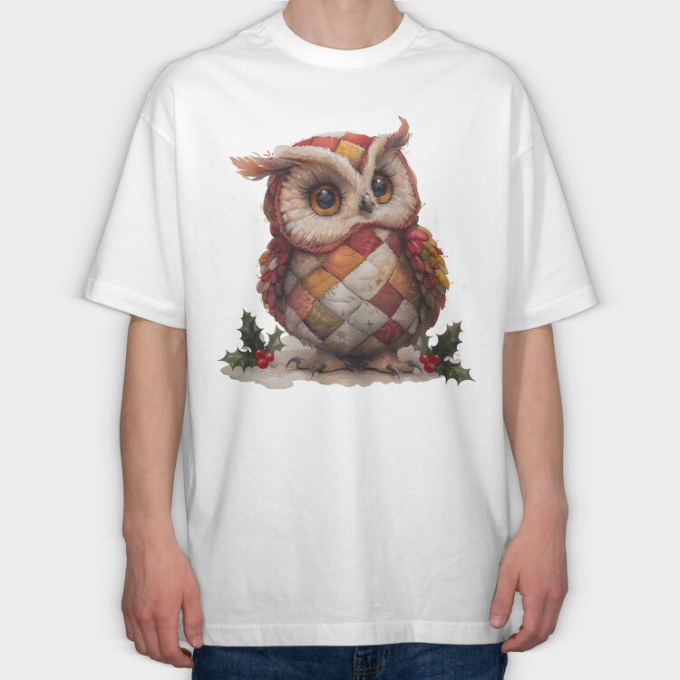 Patchwork Festive Owl, Tricou Oversize Barbati (Unisex)