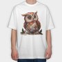 Patchwork Festive Owl, Tricou Oversize Barbati (Unisex)