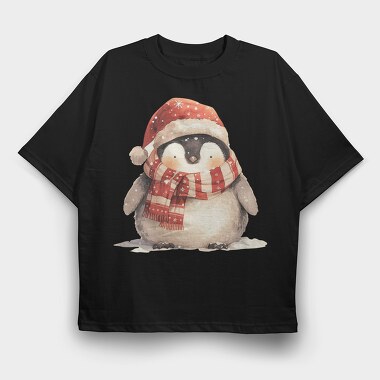 Penguin Christmas Santa, Tricou Oversize Barbati (Unisex)