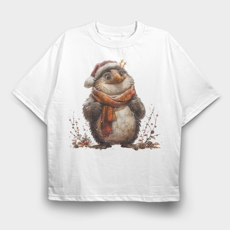 Penguin Christmas Scarf, Tricou Oversize Barbati (Unisex)