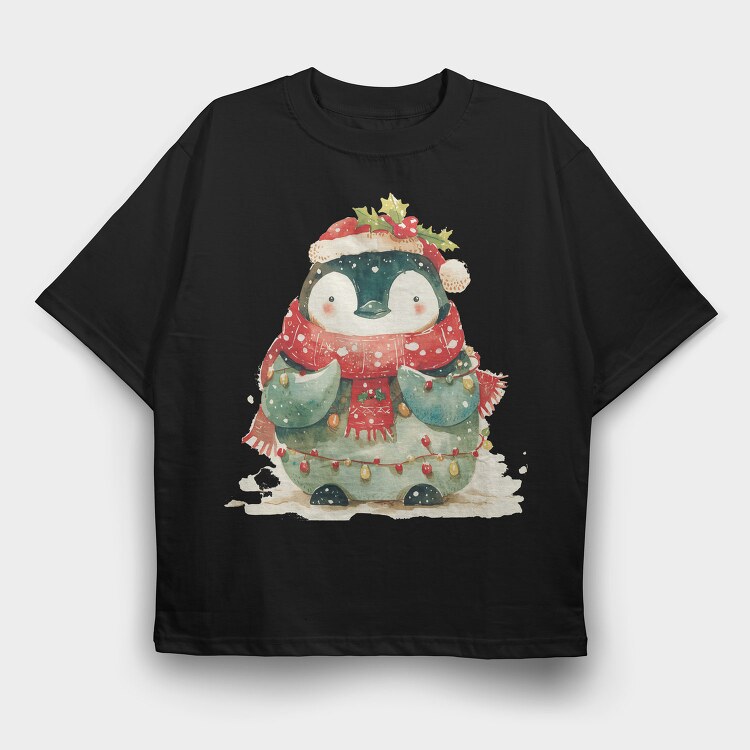 Penguin Christmas Snow, Tricou Oversize Barbati (Unisex)