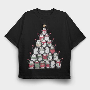 Penguin Christmas Tree, Tricou Oversize Barbati (Unisex)
