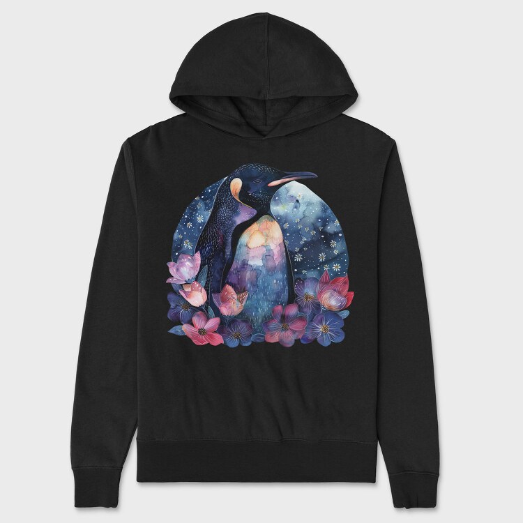 Penguin Floral Night, Hanorac Oversize Barbati (Unisex)