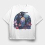 Penguin Floral Night, Tricou Oversize Barbati (Unisex)