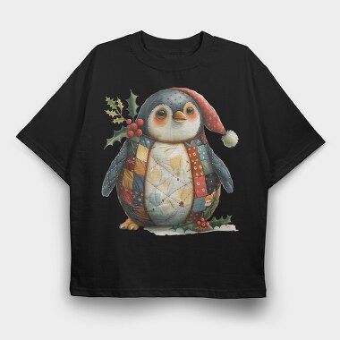 Penguin Patchwork Christmas, Tricou Oversize Barbati (Unisex)