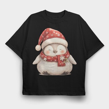 Penguin Santa Hat, Tricou Oversize Barbati (Unisex)