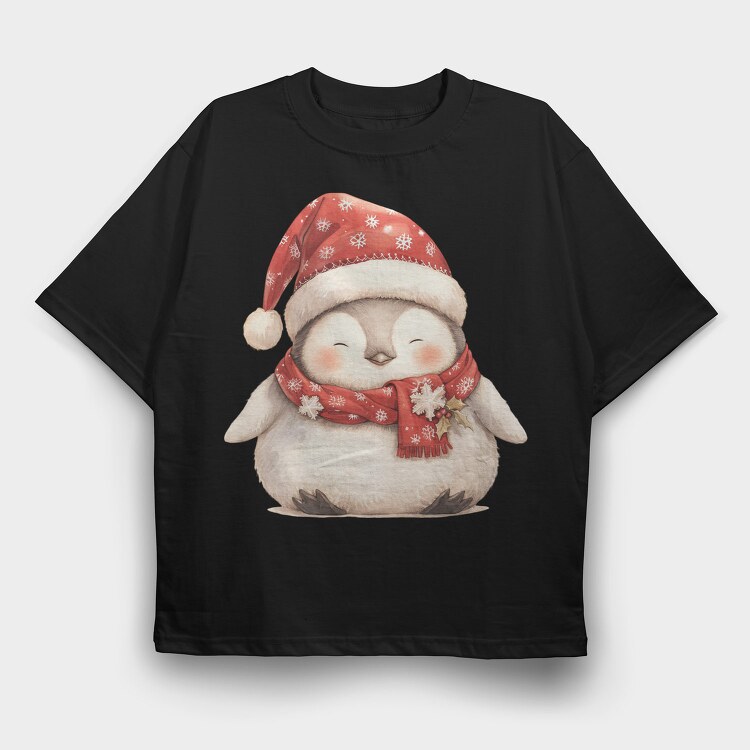 Penguin Santa Hat, Tricou Oversize Barbati (Unisex)