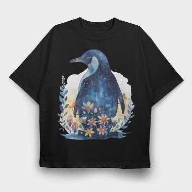 Penguin Starry Night, Tricou Oversize Barbati (Unisex)