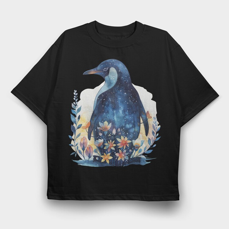 Penguin Starry Night, Tricou Oversize Barbati (Unisex)