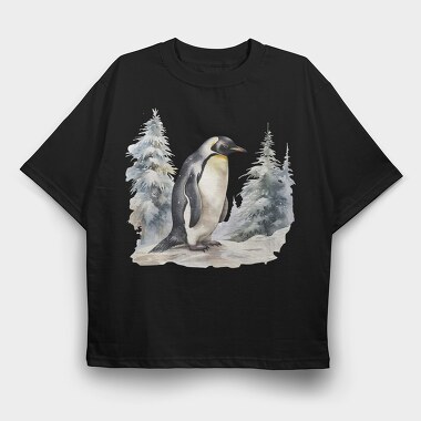 Penguin Winter Forest, Tricou Oversize Barbati (Unisex)