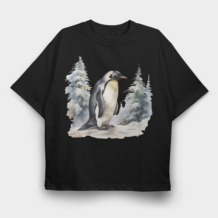 Penguin Winter Forest, Tricou Oversize Barbati (Unisex)