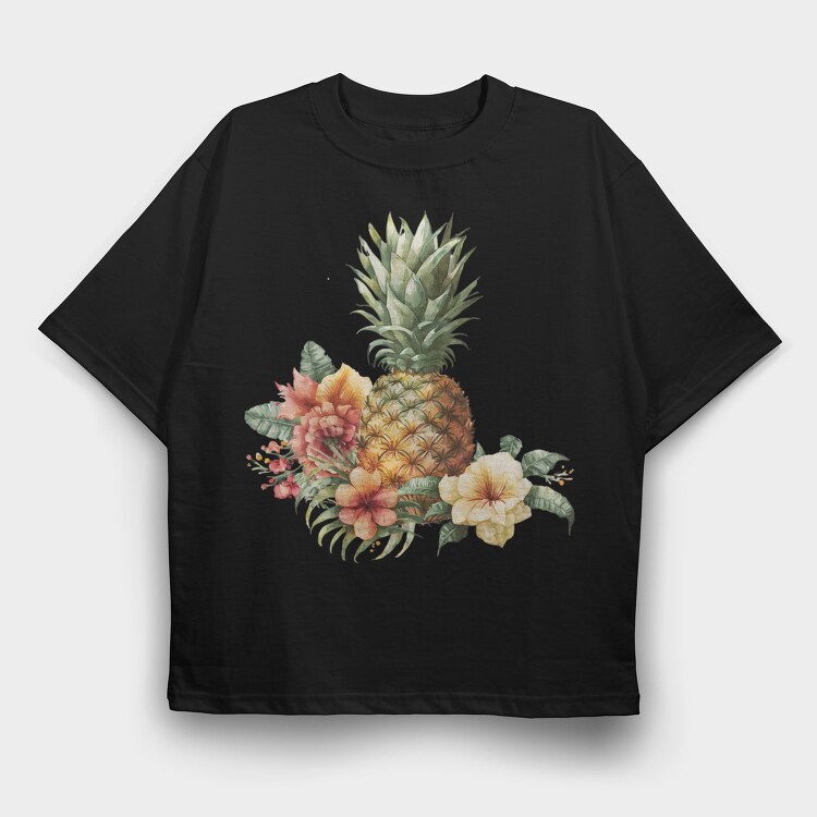 Pineapple Flowers Leaves, Tricou Oversize Barbati (Unisex)