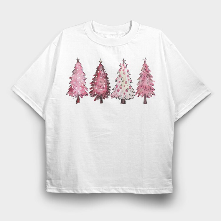 Pink Festive Trees, Tricou Oversize Barbati (Unisex)