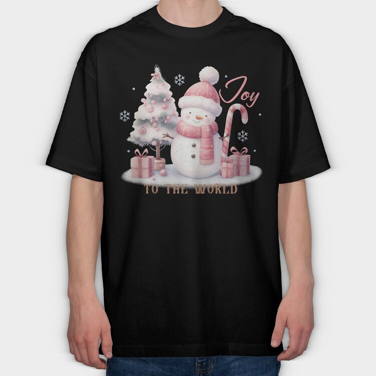 Pink Christmas Snowman, Tricou Oversize Barbati (Unisex)
