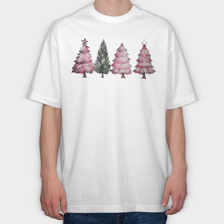 Pink Christmas Tree Set, Tricou Oversize Barbati (Unisex)